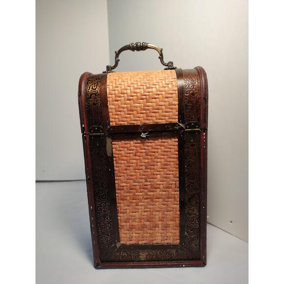 Other - Unbranded 2 Bottle Wine Box Wood Distressed Curved Case With Handle